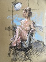 Nude With Lamp. Pastels on paper, 29cm x 20cm, £300.