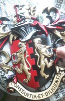 Aluminium coat of arms for gates of racehorse stables.
