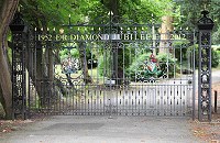 Jubilee gates. London Borough of Hillingdon Diamond Jubilee gates with cast aluminium coats of arms and crowns.