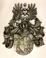Norwegian client's arms. Private commission coat of arms for client in Norway, 1 metre high, GRP with cold-cast resin/aluminium finish.