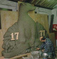 Bryan working on an earlier stage of the creation of the Badger Ales plaque, modelling the original pattern in clay.