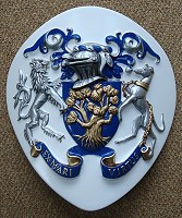 Coat of arms for boat. Made on specially shaped panel for the bows of a boat.