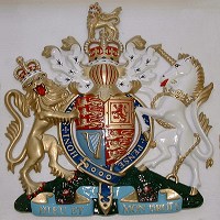 22in royal standard. GRP British royal coat of arms 22in/56cm high, hand painted (standard).