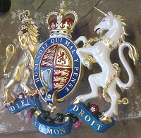 46in royal standard. GRP British royal coat of arms, style 2, 46in/117cm x 52in/132cm, hand painted (standard).